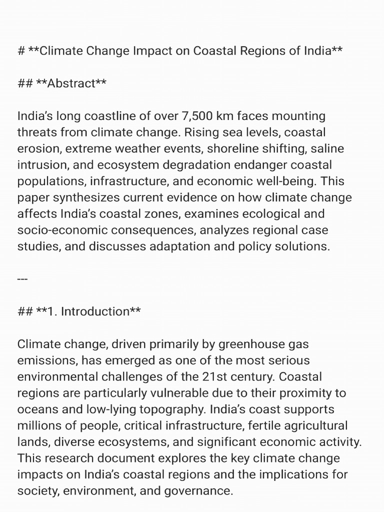 Research On Climate Change Impact On Coastal Regions of India | PDF