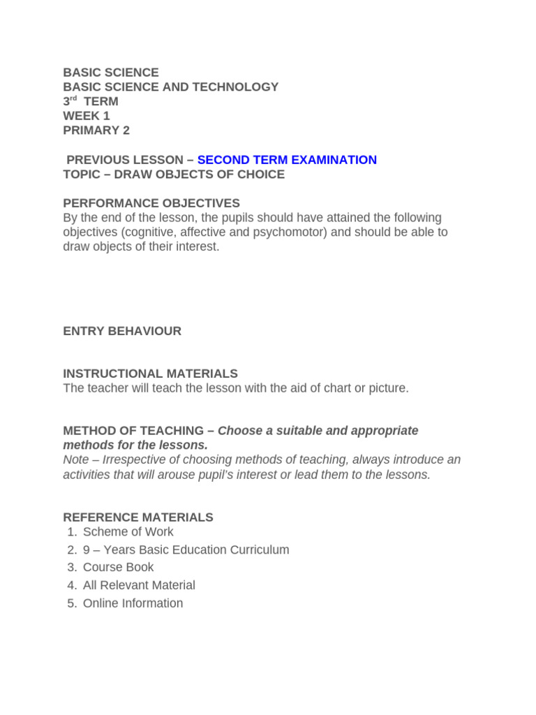 Primary 2 Basic Science Lessons Overview | PDF | Teachers | Curriculum