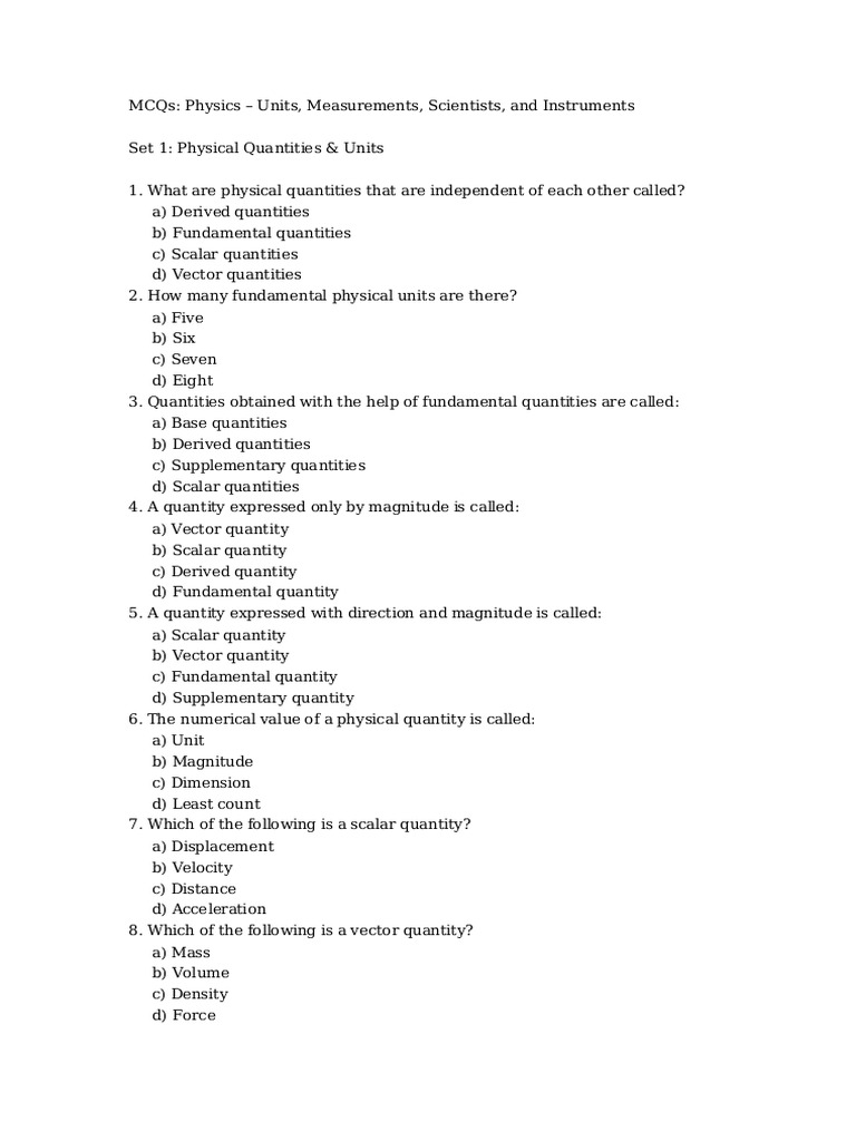 Physics MCQs: Units & Measurements Guide | PDF | International System ...
