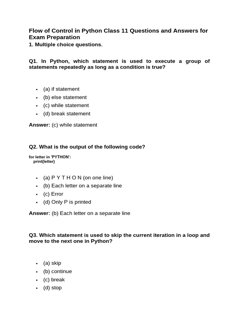Python Control Flow Q&A for Class 11 | PDF | Control Flow | Software ...