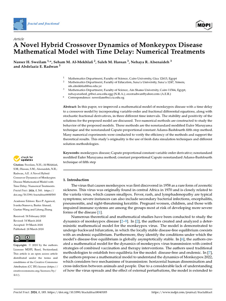 A Novel Hybrid Crossover Dynamics of Monkeypox Disease | PDF | Mathematics