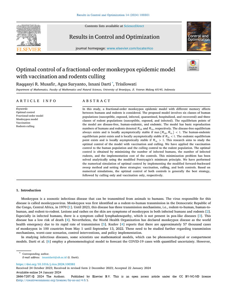 Optimal Control of A Fractional-Order Monkeypox Epidemic Model | PDF ...