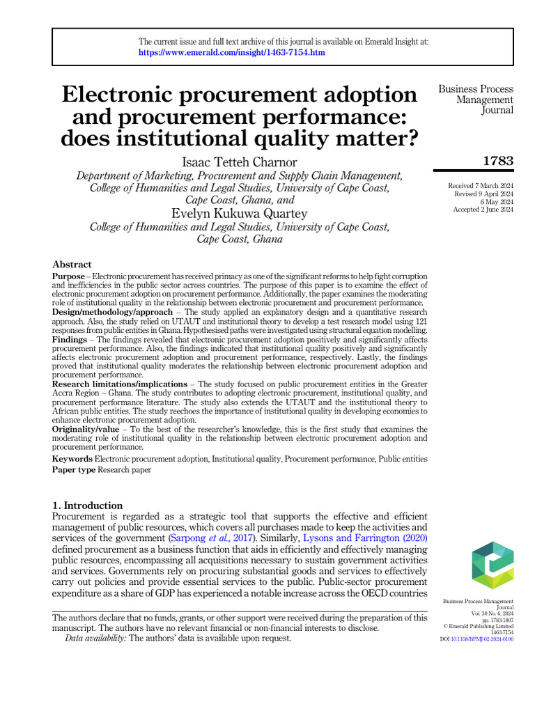 Impact of E-Procurement on Performance | PDF | Effect Size | Institution