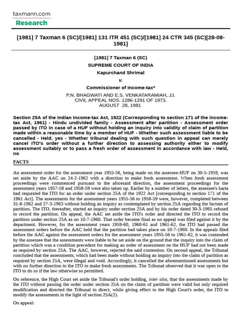 Supreme Court Ruling on HUF Partition Taxation | PDF | Lawsuit | Income Tax