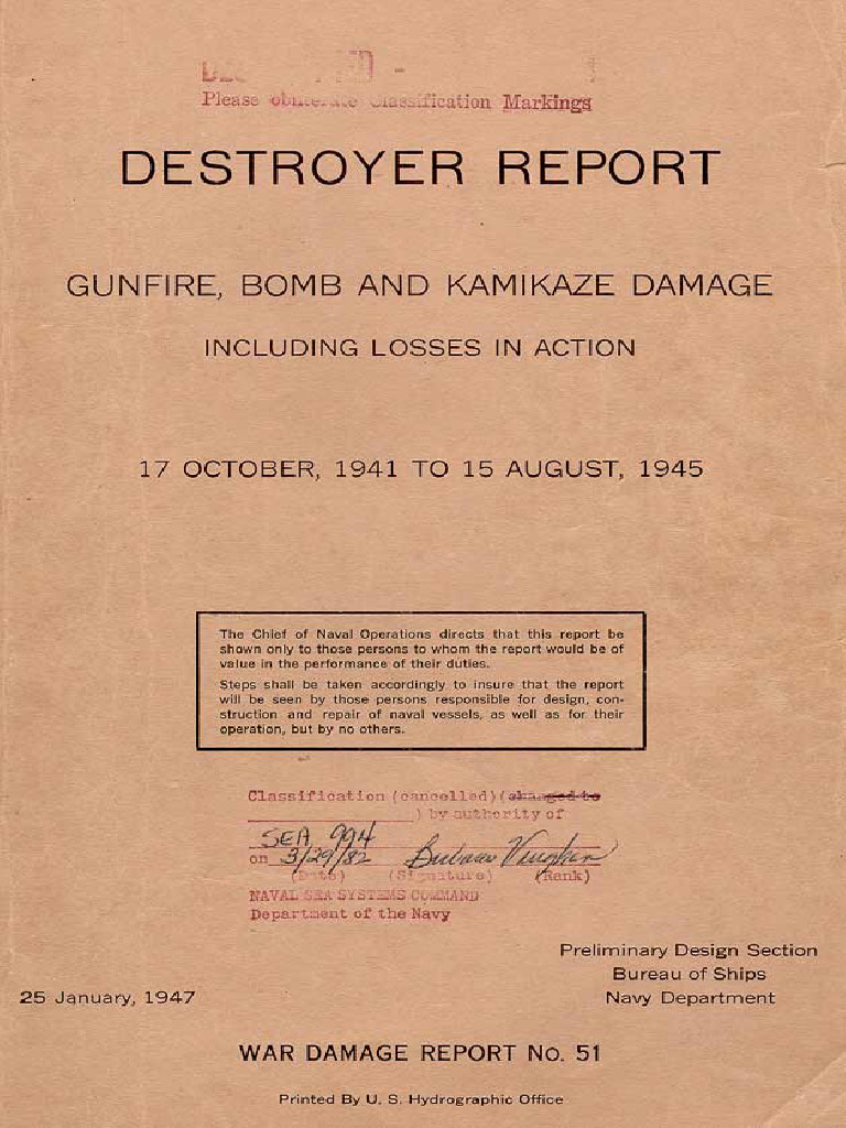 WWII Destroyer Damage Report 1941-1945 | PDF | Watercraft | Shipping