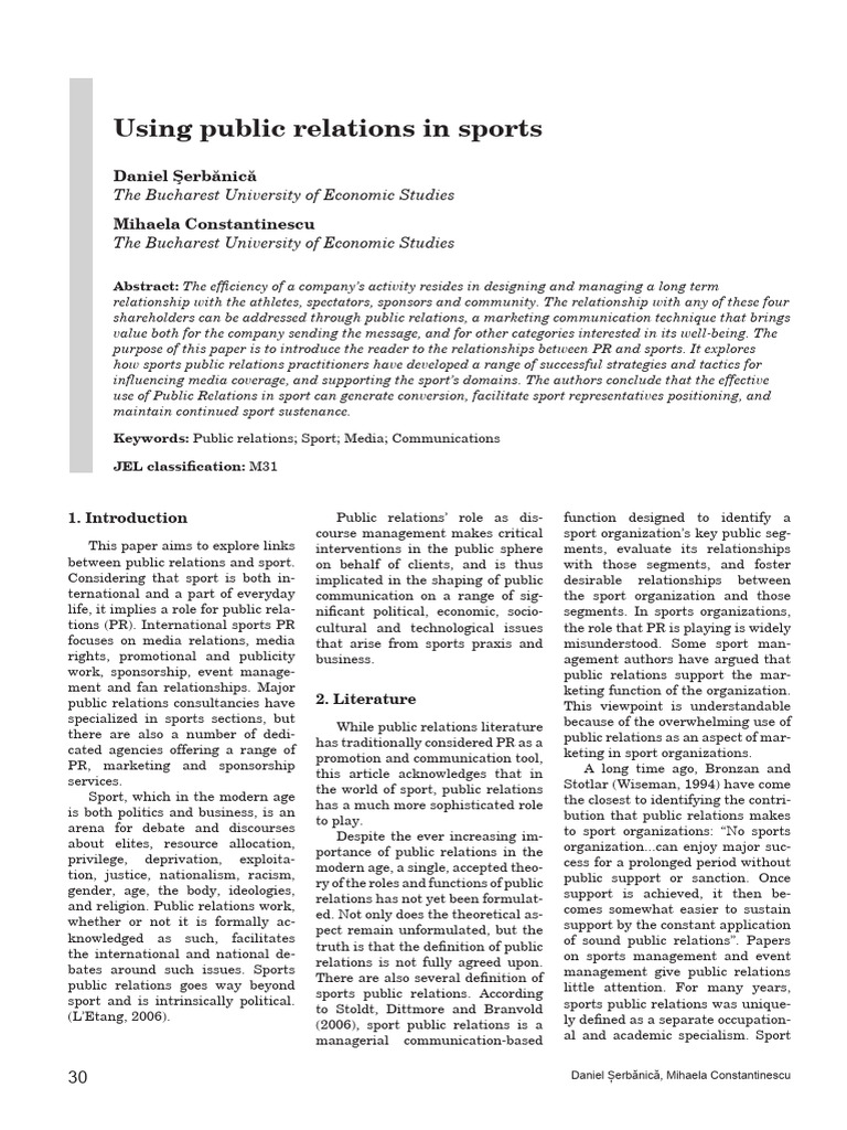Public Relations Strategies in Sports | PDF | Marketing | Sports