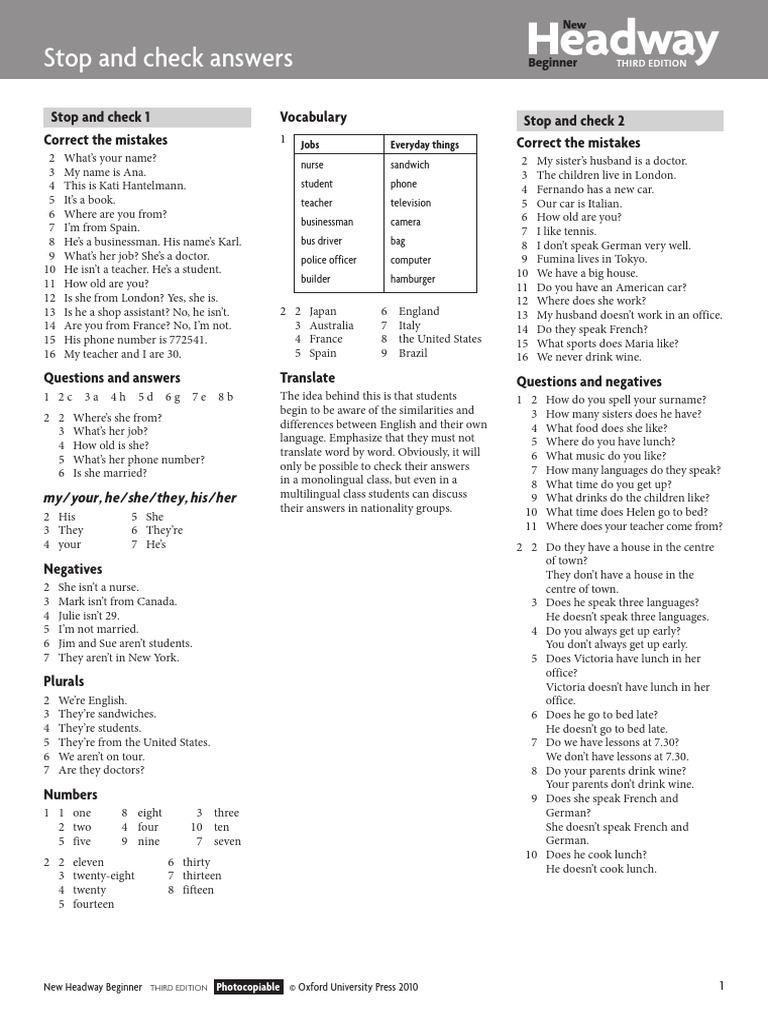 HW Beg TRD Stop and Check Test Answers | PDF | English Language ...