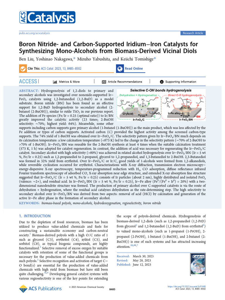 Liu Et Al 2023 Boron Nitride and Carbon Supported Iridium Iron ...