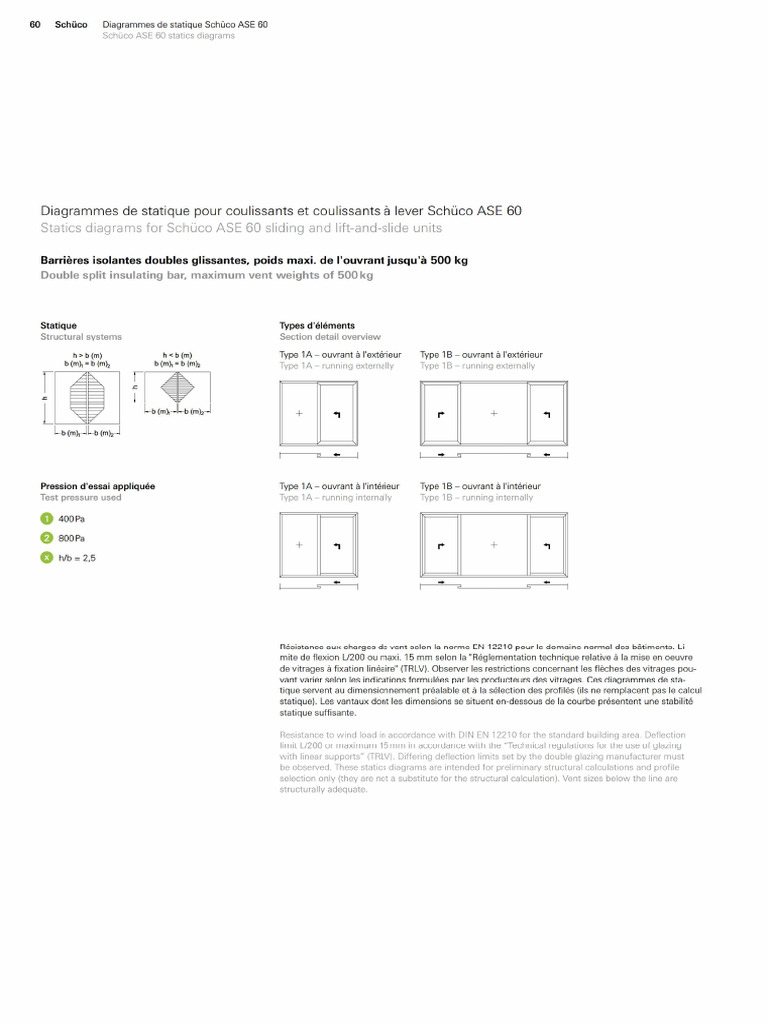 Diagrammes de Statique Schüco Coulissant ASE 60 / 80.HI | PDF