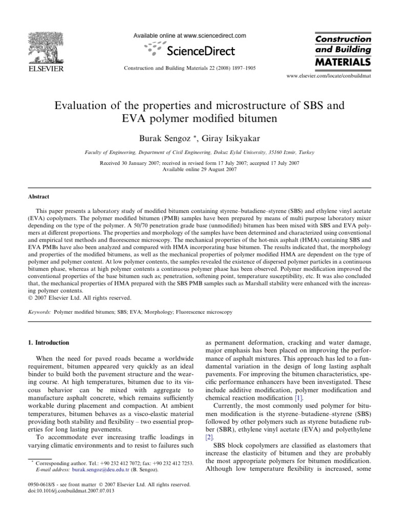 SBS and EVA Modified Bitumen Properties | PDF | Polymers | Copolymer