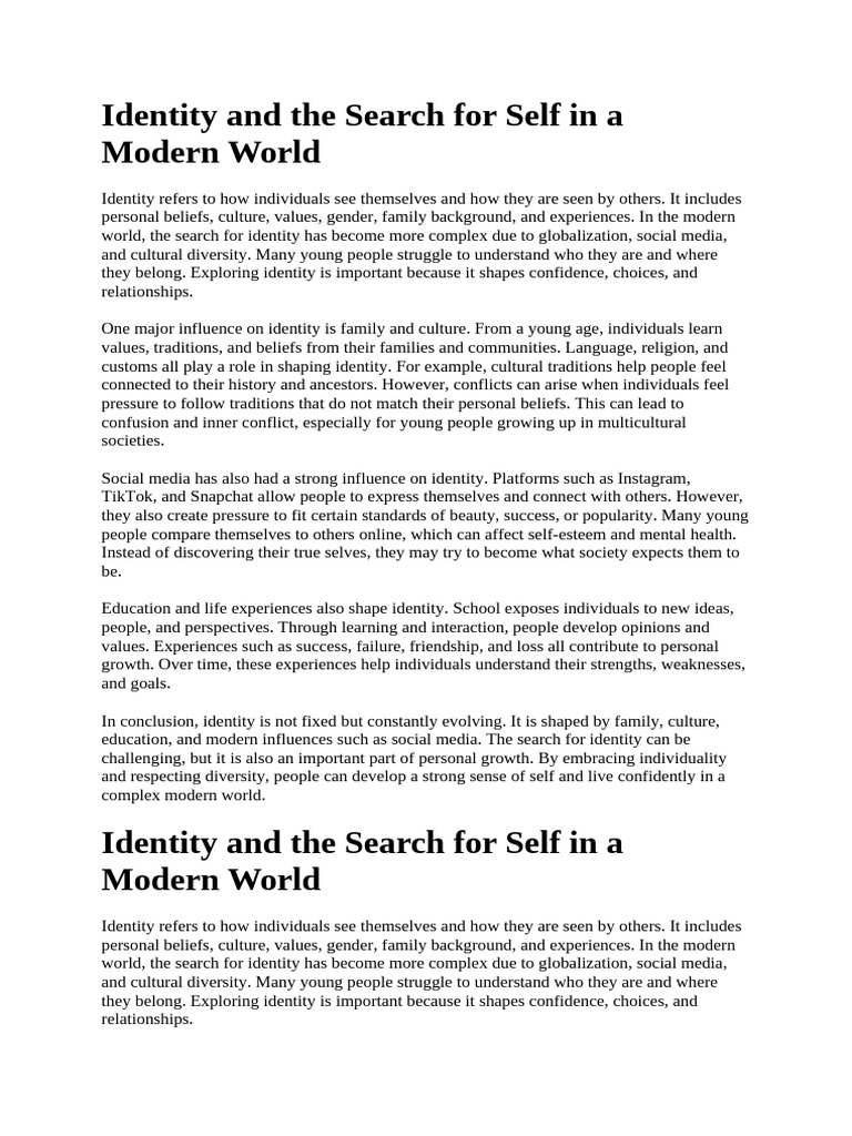 Identity and The Search For Self in A Modern World | PDF | Identity ...