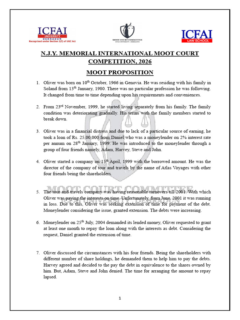2026 Moot Court Competition Case Summary | PDF | Loans | Debt