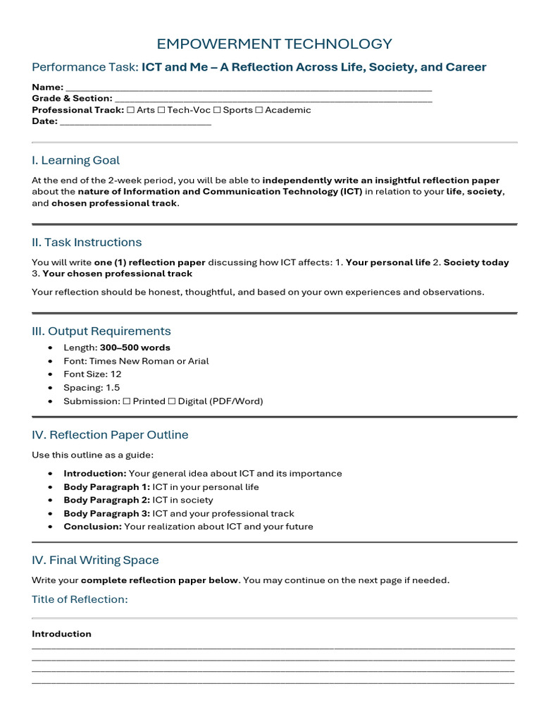 ICT Reflection: Life, Society, Career | PDF | Writing | Human Communication