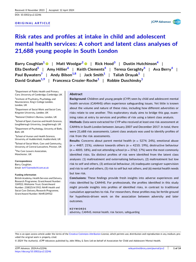 Risk Profiles in Child Mental Health Services | PDF | Risk | Risk ...