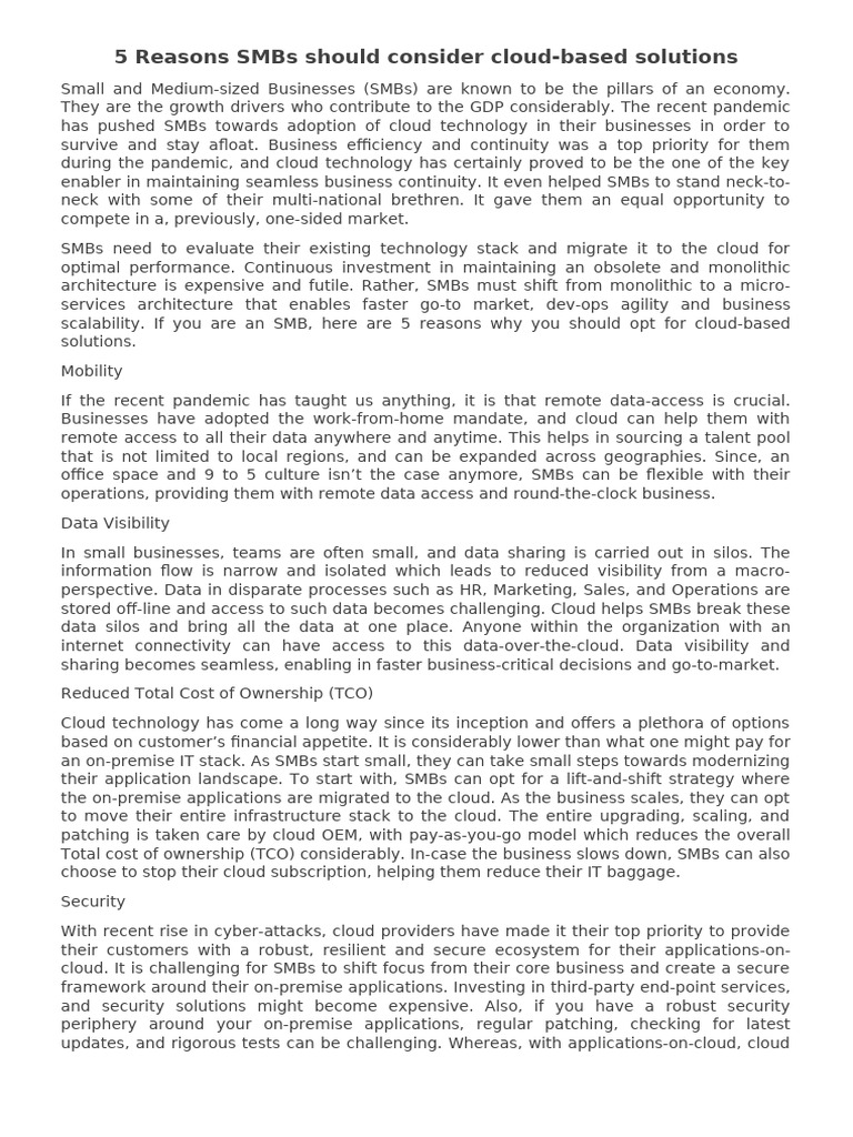 2020 11 05 5 Reasons Why SMBs Should Consider Moving To Cloud v1 | PDF ...
