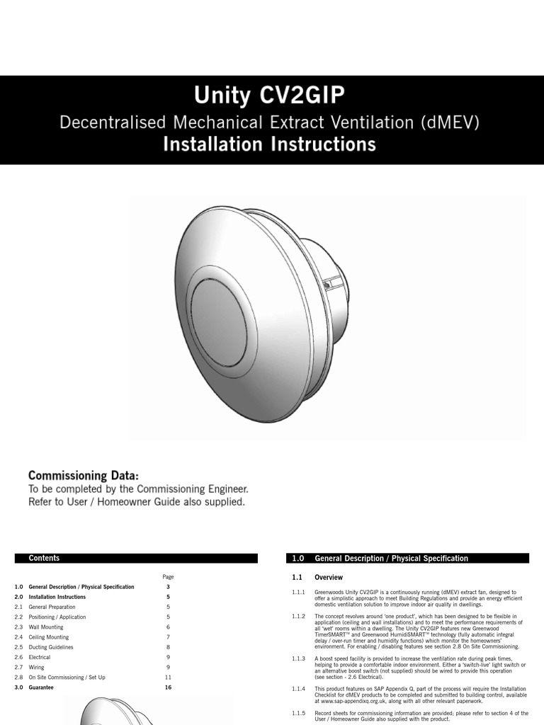 Unity CV2GIP dMEV Installation Guide | PDF | Duct (Flow) | Building