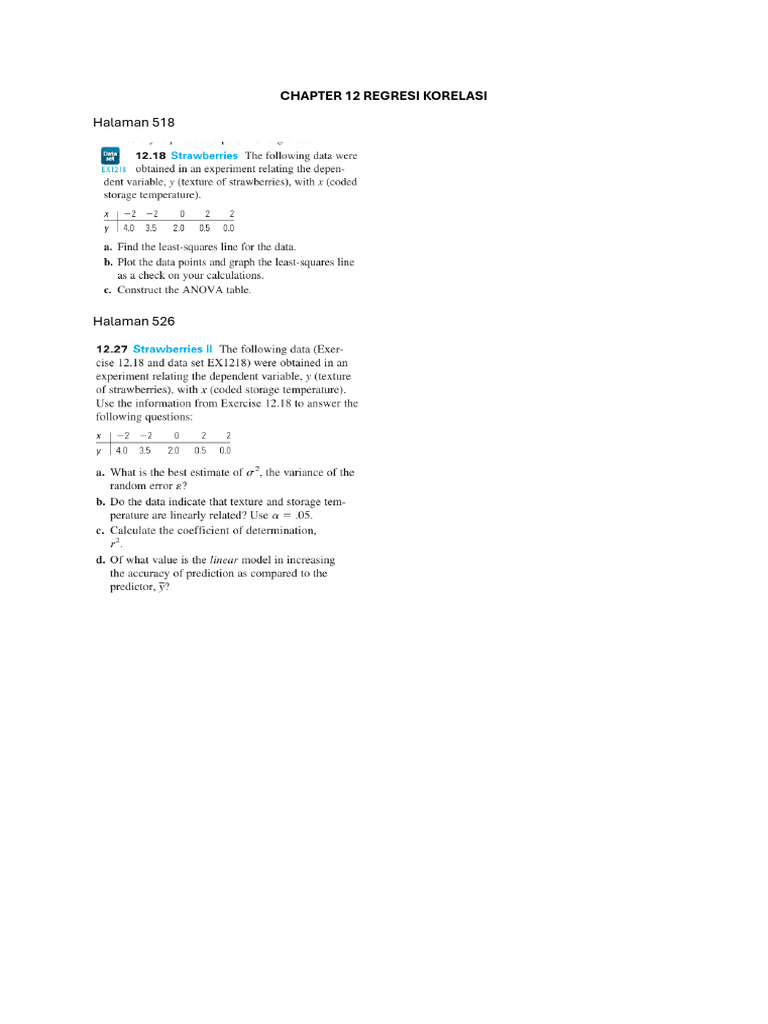 Exercise Chapter 12 (Regresi Korelasi) | PDF