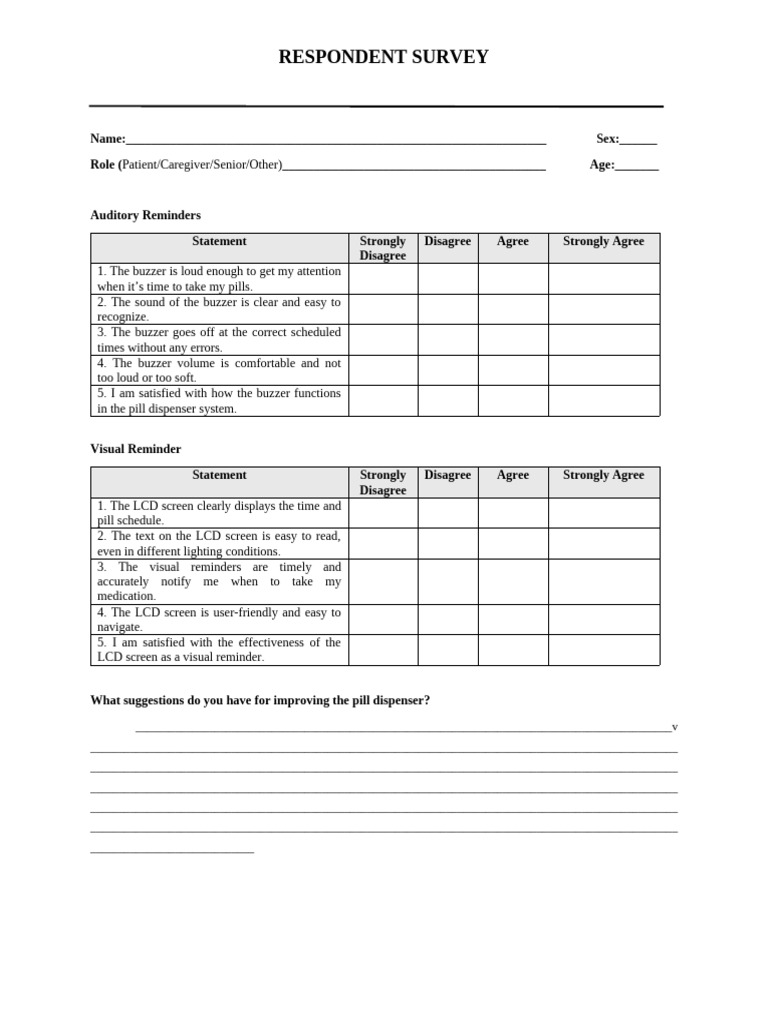 Pill Dispenser Survey Feedback Form | PDF