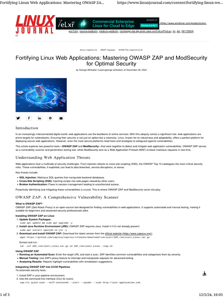 Fortifying Linux Web Applications - Mastering OWASP ZAP and ModSecurity ...