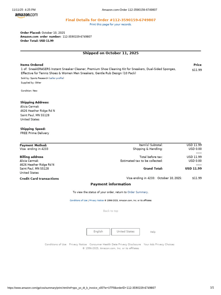 Amazon Order Confirmation #112-3590159 | PDF | Business | Payments