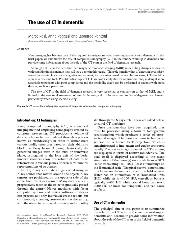 CT Scans in Dementia Diagnosis and Research | PDF | Dementia | Neuroimaging