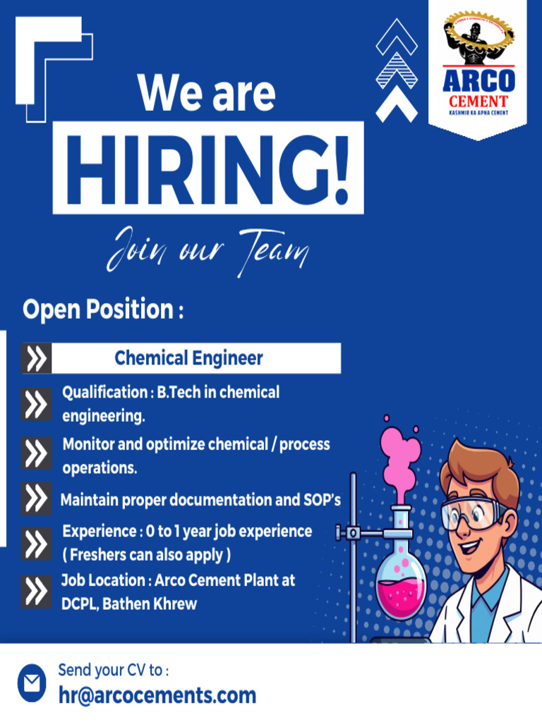 Chemical Engineer Job at Arco Cement | PDF