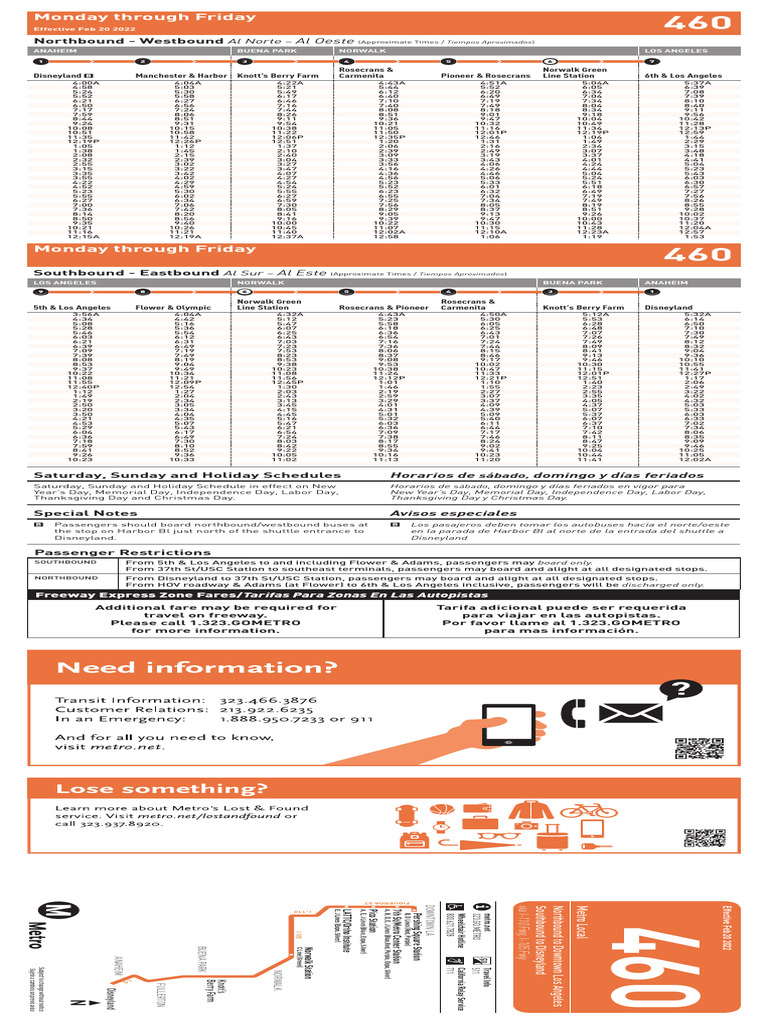 Metro Line 460 Schedule & Info | PDF | Public Transport | Bus Transport