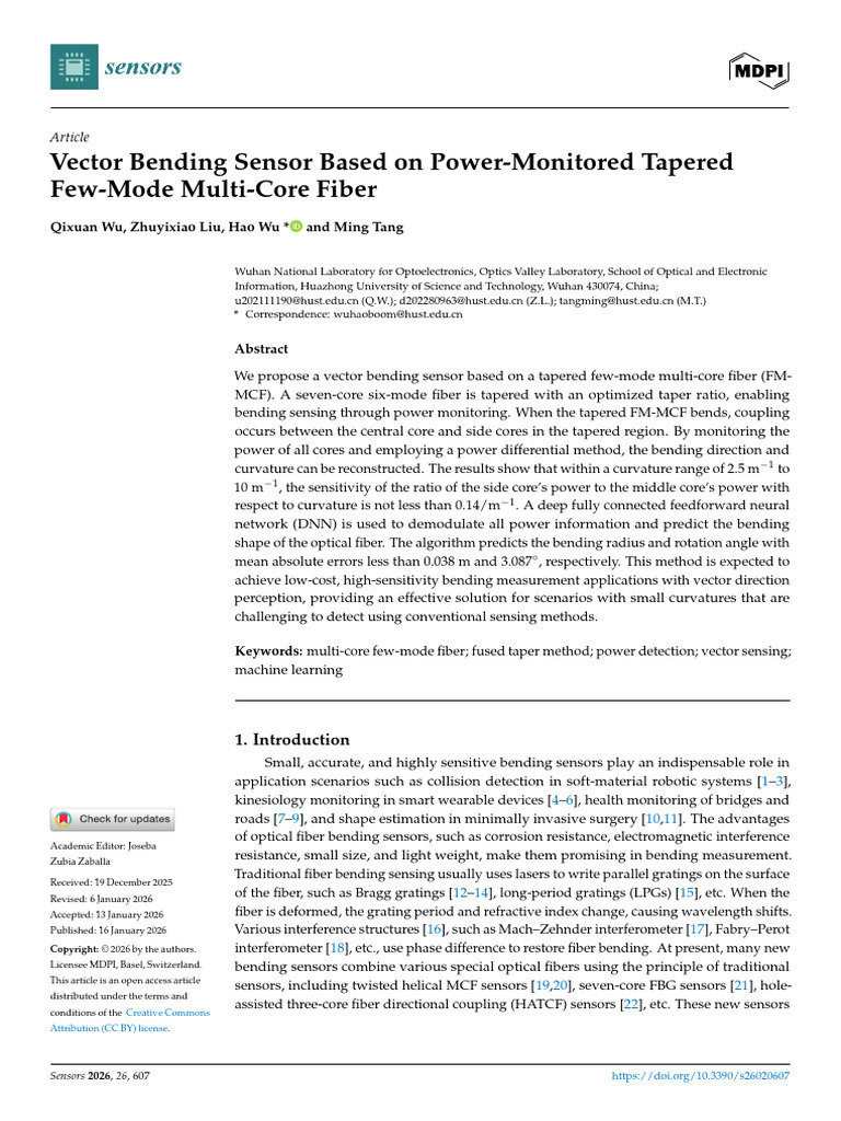 Vector Bending Sensor with Multi-Core Fiber | PDF | Optical Fiber | Optics