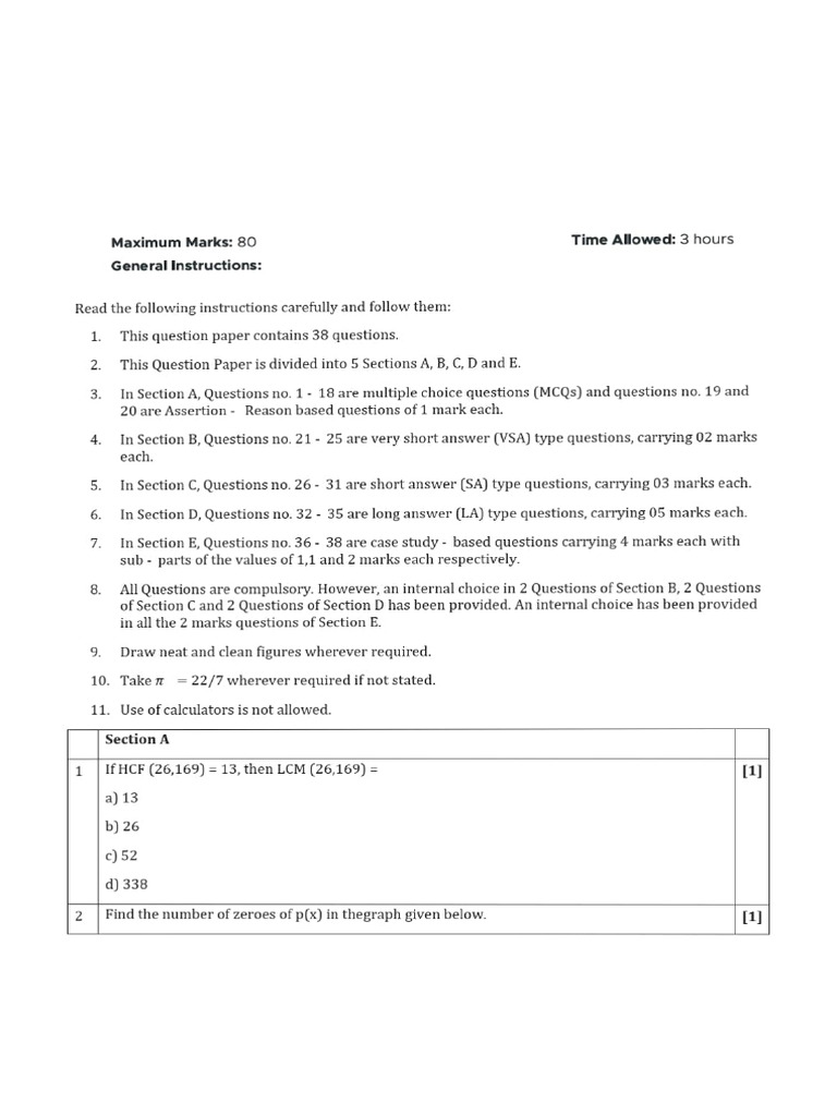 Mathematics Sample Paper 5 | PDF