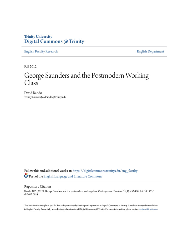 George Saunders and Working-Class Identity | PDF | Postmodernism ...