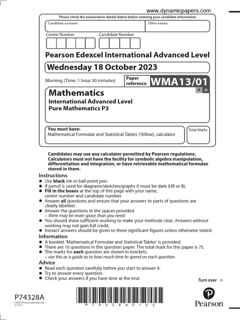 International A-Level Pure Maths Exam Paper | PDF | Mathematics ...