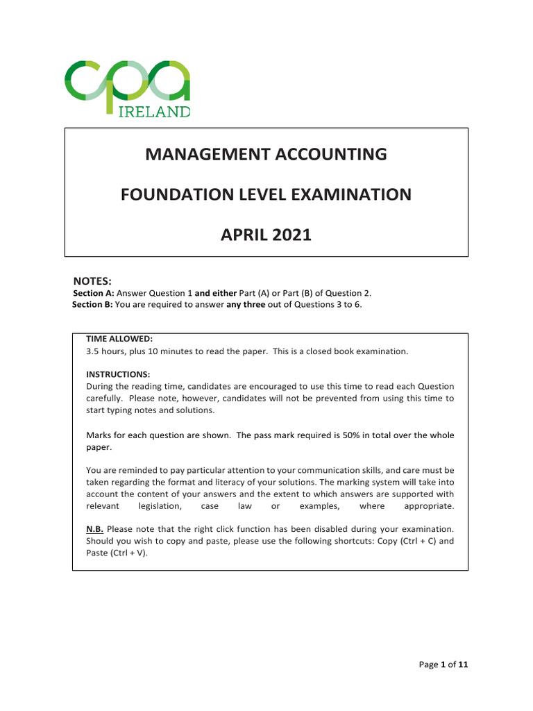 Management Accounting Exam April 2021 | PDF | Inventory | Management ...
