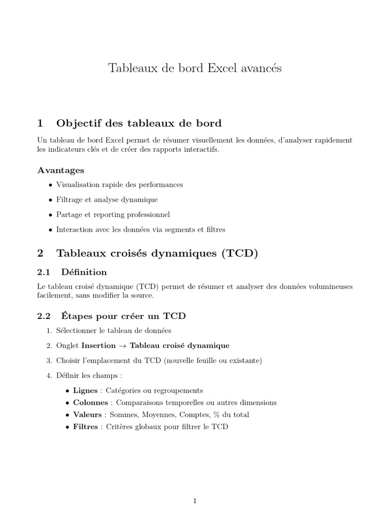 Tableaux de bord Excel avancés et TCD | PDF | Microsoft Excel ...