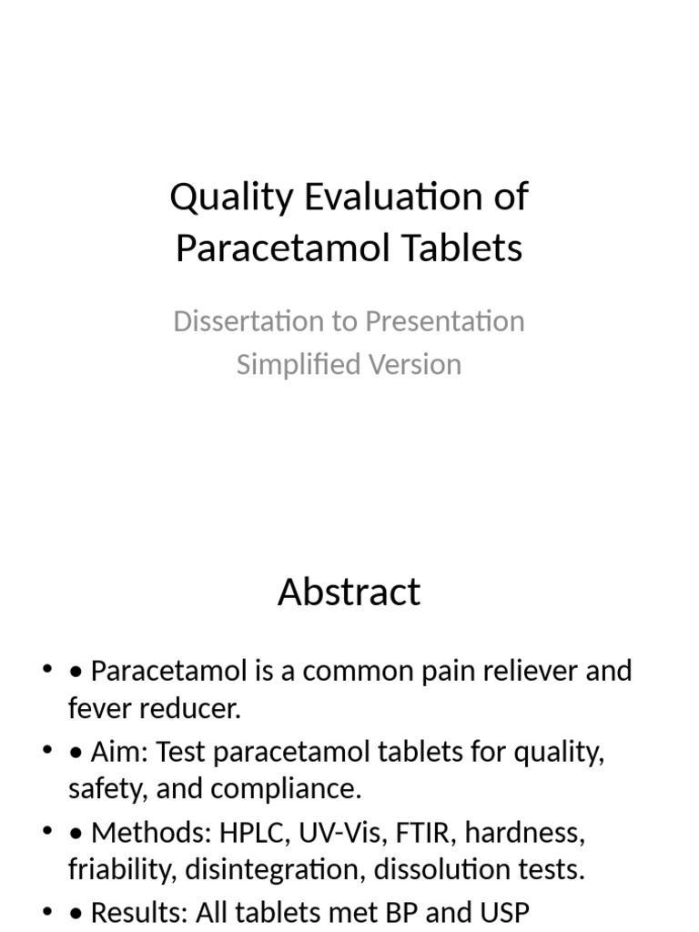 Paracetamol Tablet Quality Evaluation | PDF | Tablet (Pharmacy ...