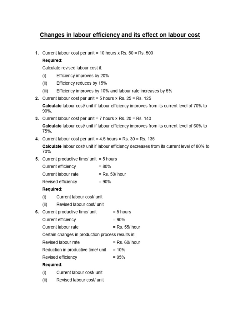 Changes in Labour Efficiency and Its Effect on Labour Cost | PDF