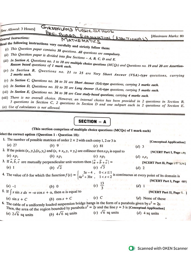 Class +2 Maths Additional Paper | PDF