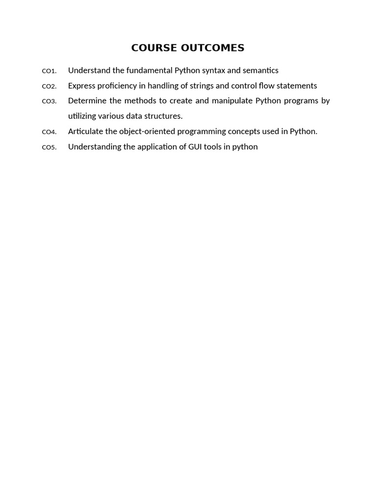 Python Programming Course Outcomes | PDF | Method (Computer Programming ...