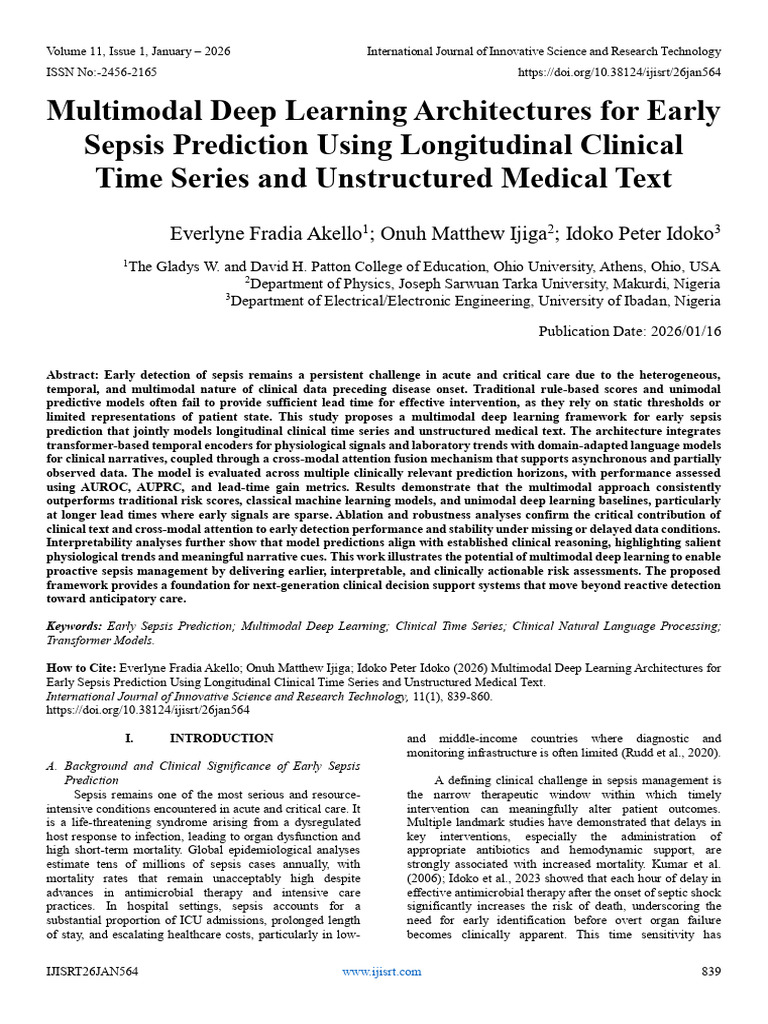 Multimodal Deep Learning for Sepsis Prediction | PDF | Sepsis | Immune ...