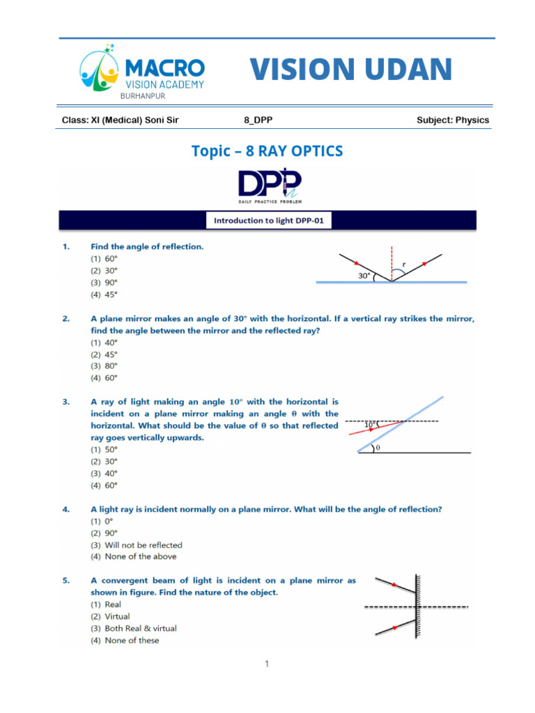 Ray Optics Dpp | PDF