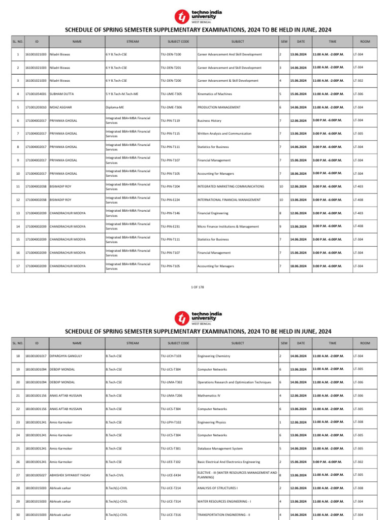 Spring 2024 Supplementary Exam Schedule | PDF | Computing