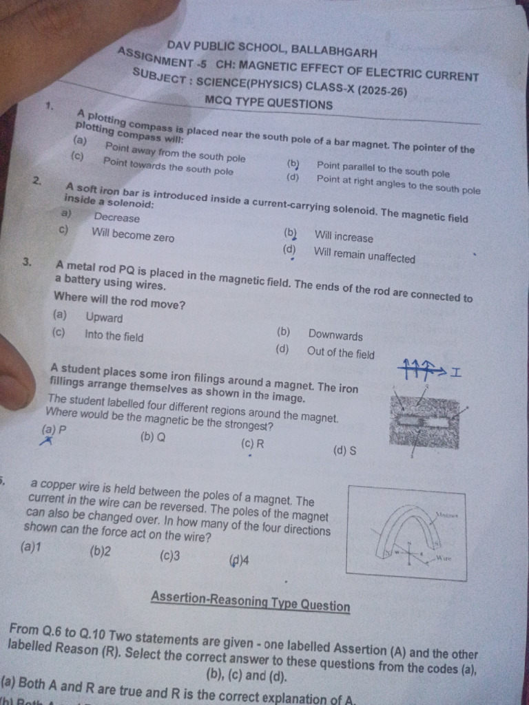 Magnetic Effects of Electric Current MCQs | PDF | Magnetic Field ...