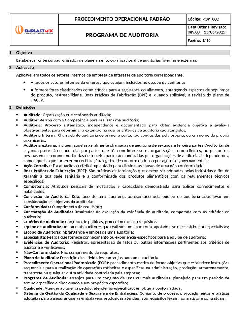 Programa de Auditoria: Procedimentos e Normas | PDF | Auditoria interna ...