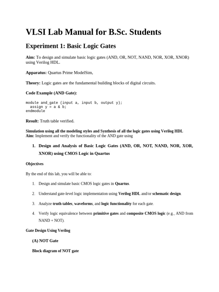 VLSI Lab Manual for B.Sc. Students | PDF | Logic Gate | Digital Electronics