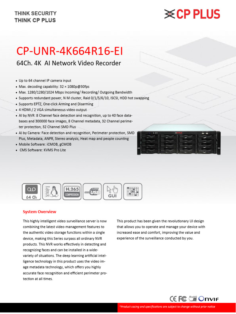 64-Channel 4K AI NVR Specifications | PDF | Video | Data Compression
