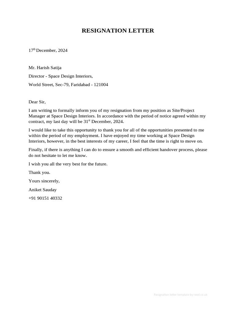 Basic Resignation Letter Template | PDF