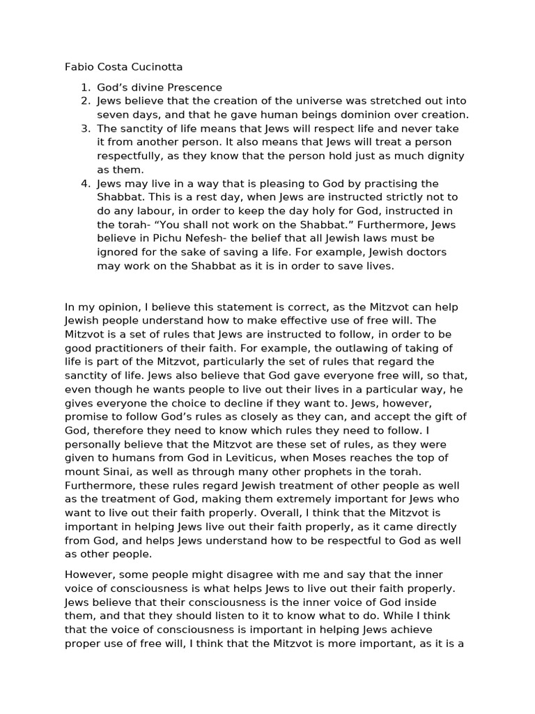 Essay Example For AQA GCSE 9-1 Religious Studies | PDF | Mitzvah | Torah
