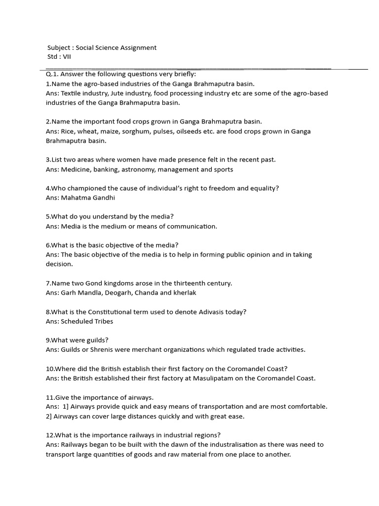 7th - SST Assignment.1765075929 | PDF | Agriculture | Forests