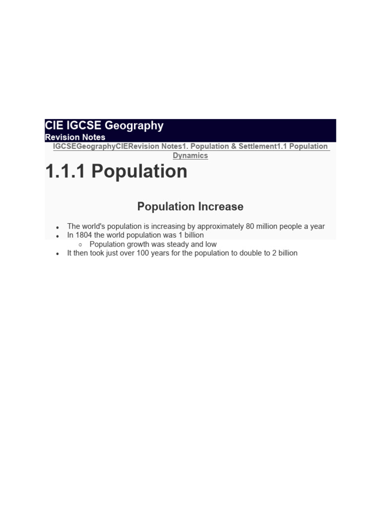 IGCSE Geography: Population Dynamics Guide | PDF | Human Migration ...