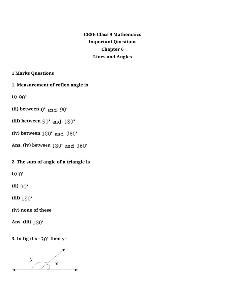 Class IX - CBSE - Lines and Angles | PDF | Triangle | Perpendicular