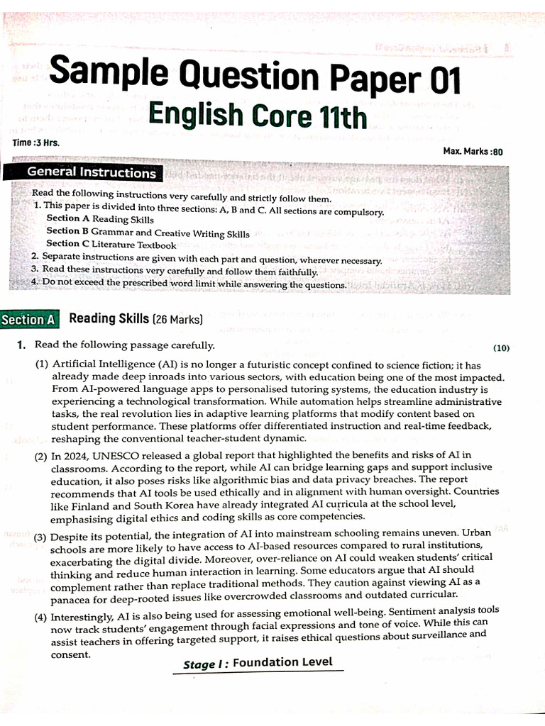 Sample Paper-1 | PDF